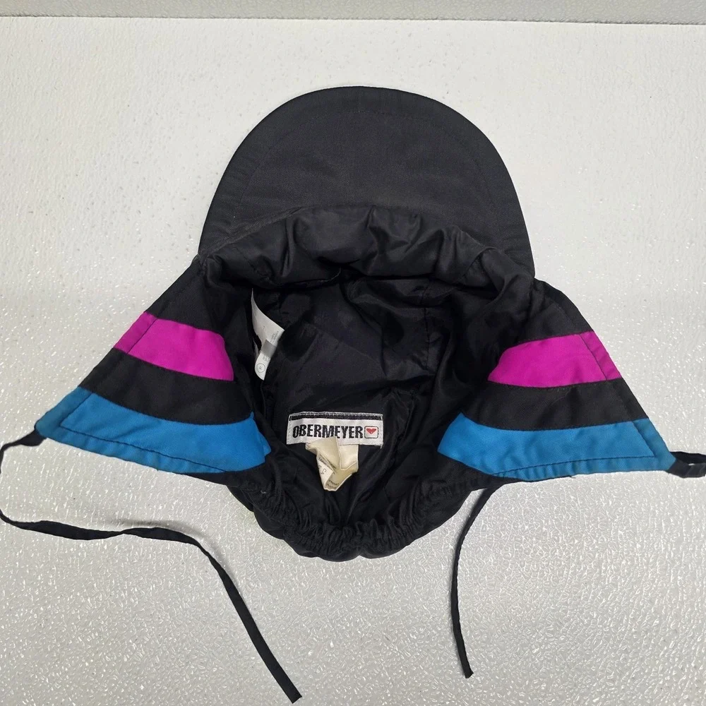 Vintage Obermeyer Junior Small Black & Yellow Nylon Ski Cap Winter Hat Ear Flaps